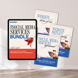Social media services contract bundle with agreement, privacy policy, and terms of use shown on tablet and document mockups