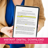 a behind the scenes look at the customizable strategy call terms and conditions legal template and agreement with a pink banner saying "instant digital download both in word doc and google doc"